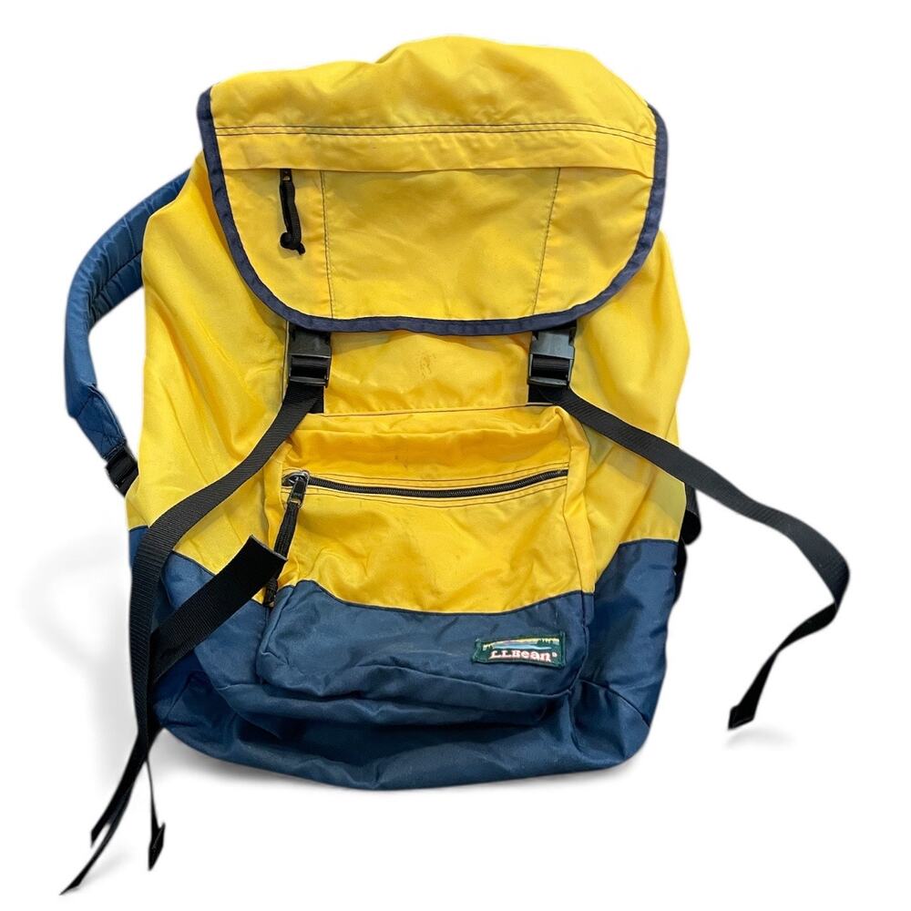LL Bean 90s Continental Backpack Rucksack Yellow Blue Hiking Technical Vintage - Picture 13 of 14
